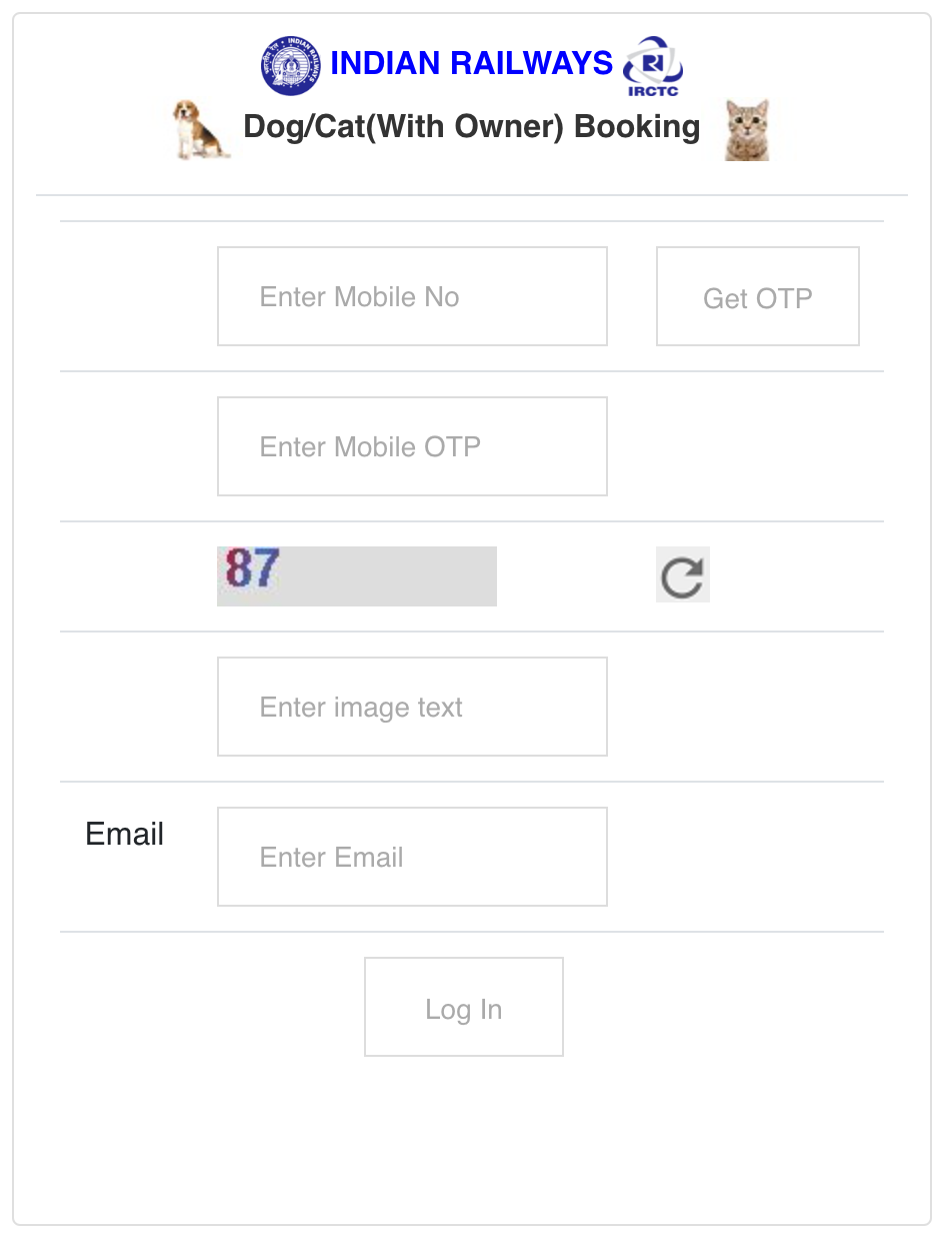 Indian Railways Parcel Booking website